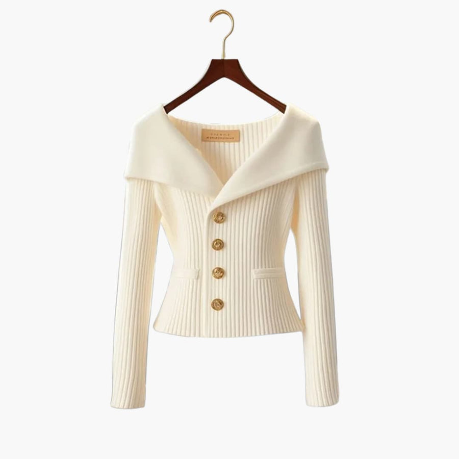Women's cardigan with a foldover collar, a button front and a ribbed texture