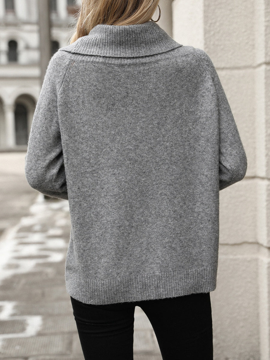 Women's jumper with a foldover collar, an off-the-shoulder neckline and long sleeves