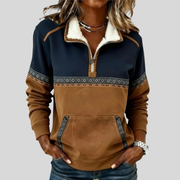 Geometric-Trim Half-Zip Sweatshirt, front model view.