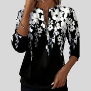 Graphic Floral Zip-Neck Sweatshirt, front view.