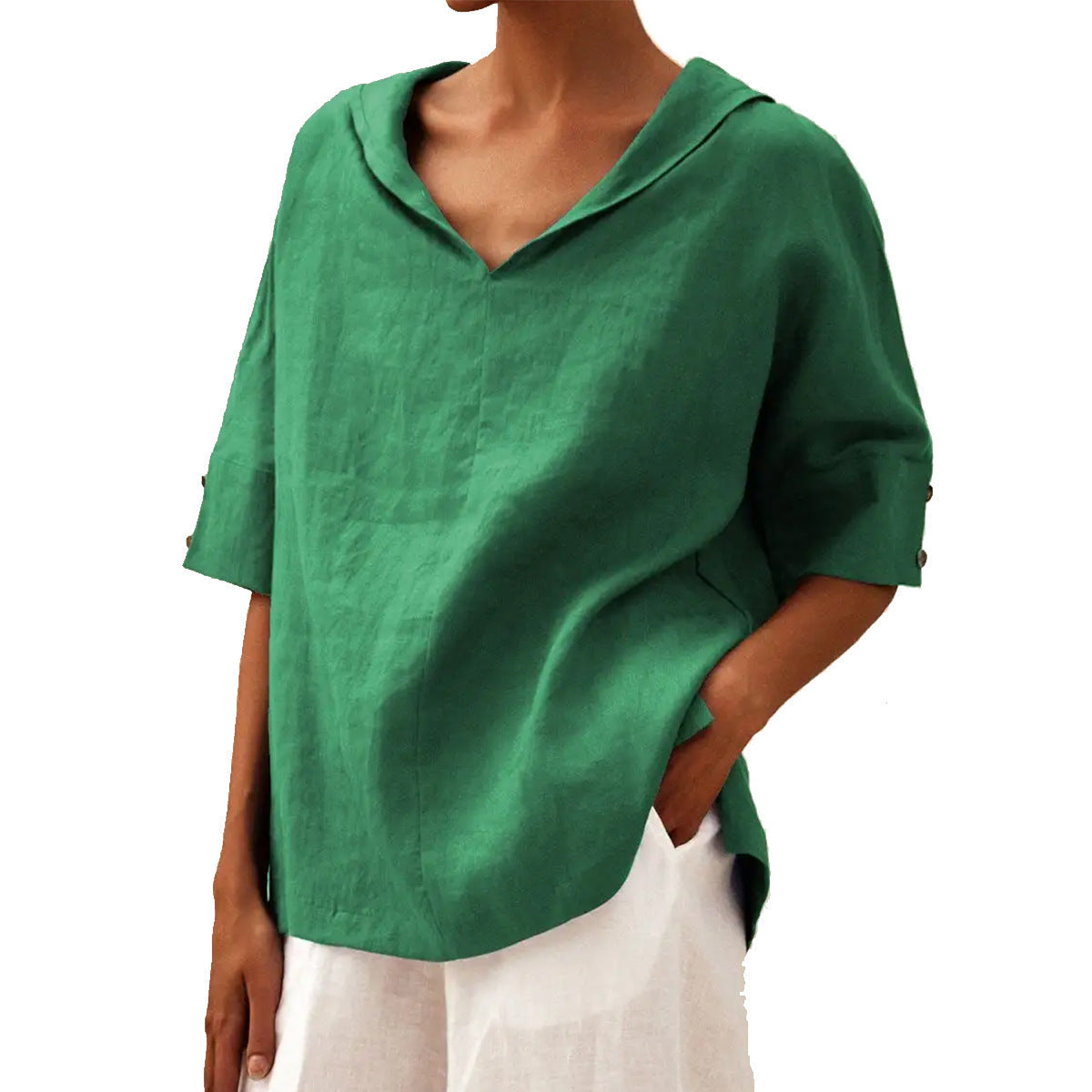 Roshanda | Wide-Collar Short-Sleeve Blouse