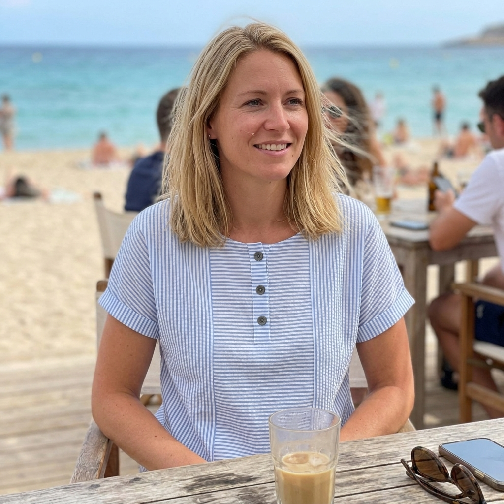 Elwanda | Striped Button-Neck T-Shirt