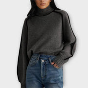 Women's jumper with a high neckline, contrasting trim and long sleeves