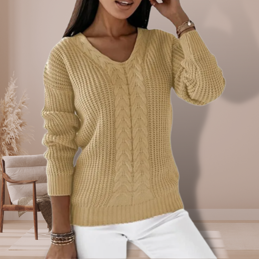Genelle | V-Neck Cable-Knit Jumper
