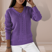 Genelle | V-Neck Cable-Knit Jumper