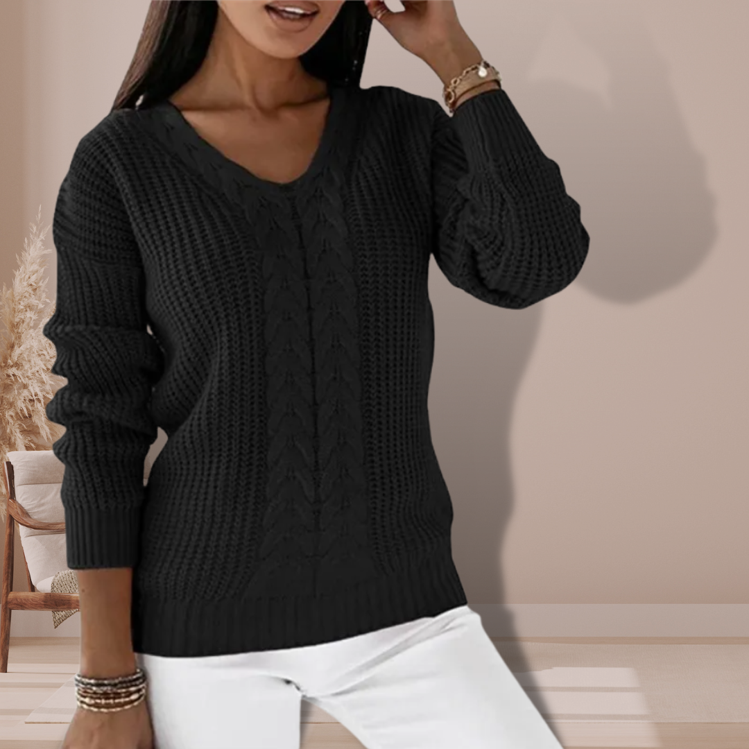 Genelle | V-Neck Cable-Knit Jumper