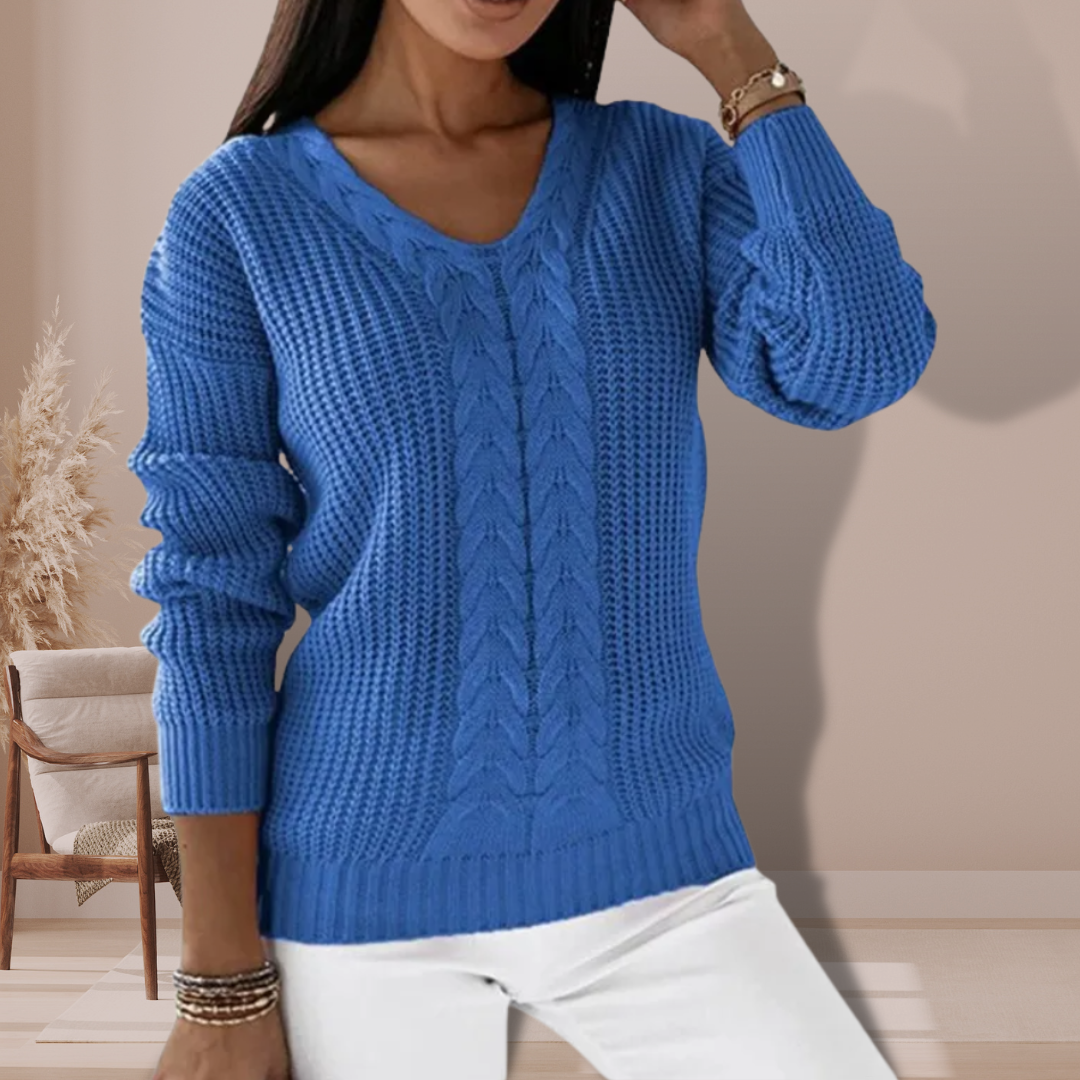 Genelle | V-Neck Cable-Knit Jumper