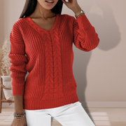 Genelle | V-Neck Cable-Knit Jumper