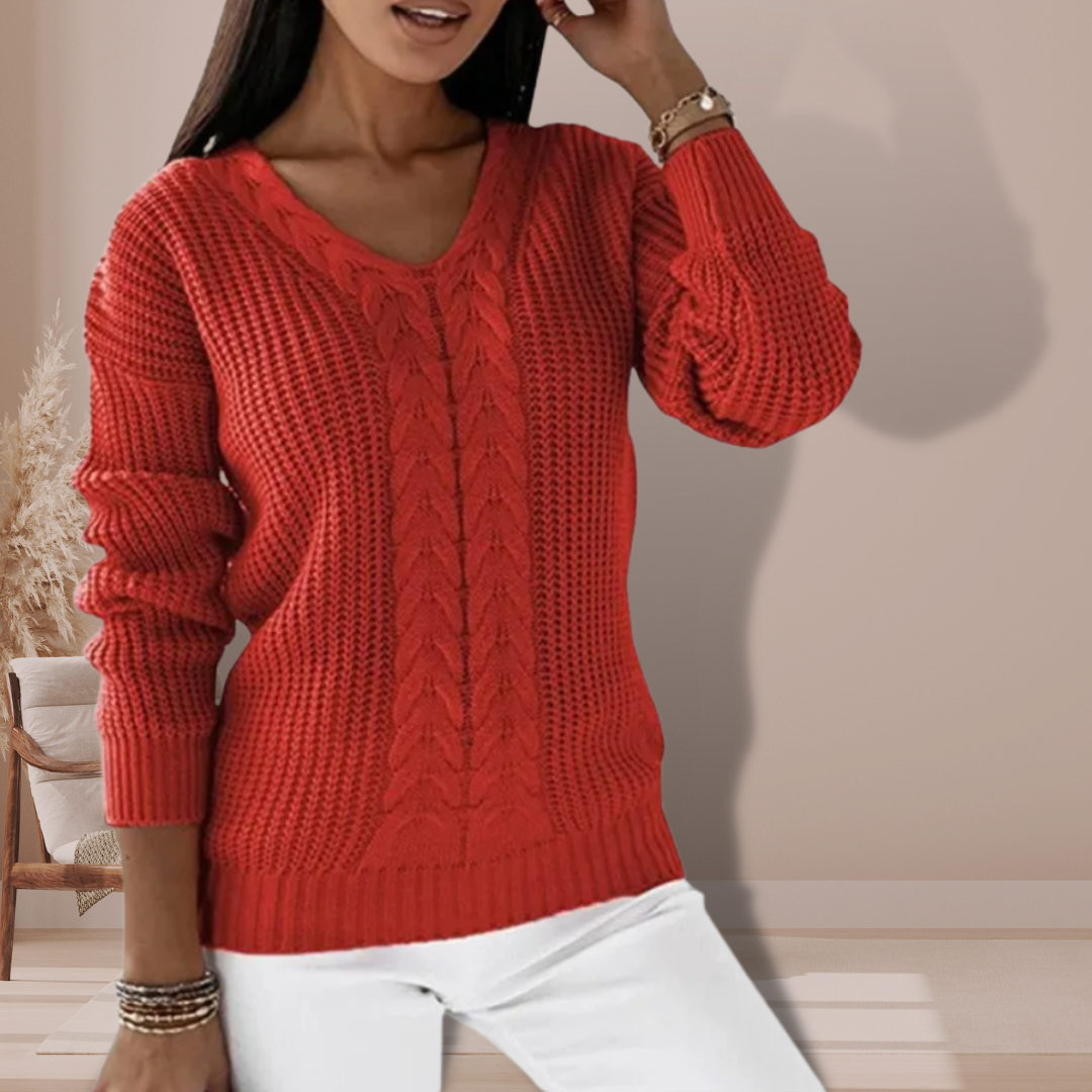 Genelle | V-Neck Cable-Knit Jumper