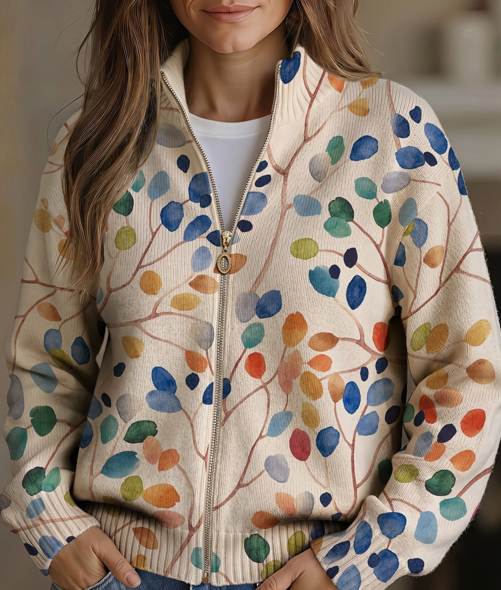 MIRELLA | BOTANICAL LEAF ZIP CARDIGAN