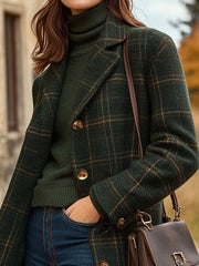 Deirbhile | Long Green Check Wool-Blend Coat in Dark Green
