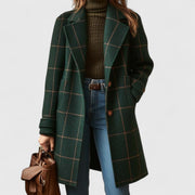 Evadne | Classic Green Check Tailored Coat in Dark Green