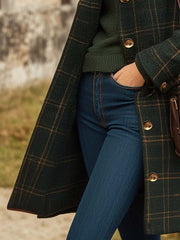 Deirbhile | Long Green Check Wool-Blend Coat in Dark Green