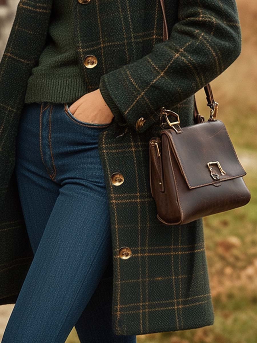 Deirbhile | Long Green Check Wool-Blend Coat in Dark Green