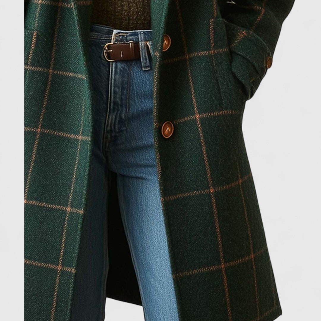 Evadne | Classic Green Check Tailored Coat in Dark Green