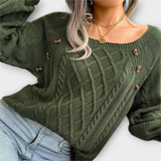 Women's jumper with decorative buttons, a round neckline and ribbed cuffs and hem