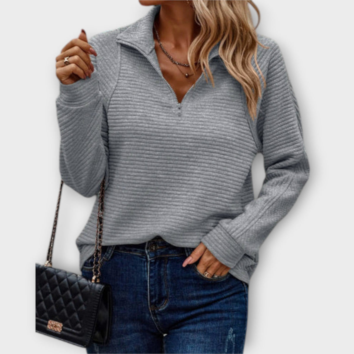 Vilja | Pink Half-Zip Ribbed Jumper
