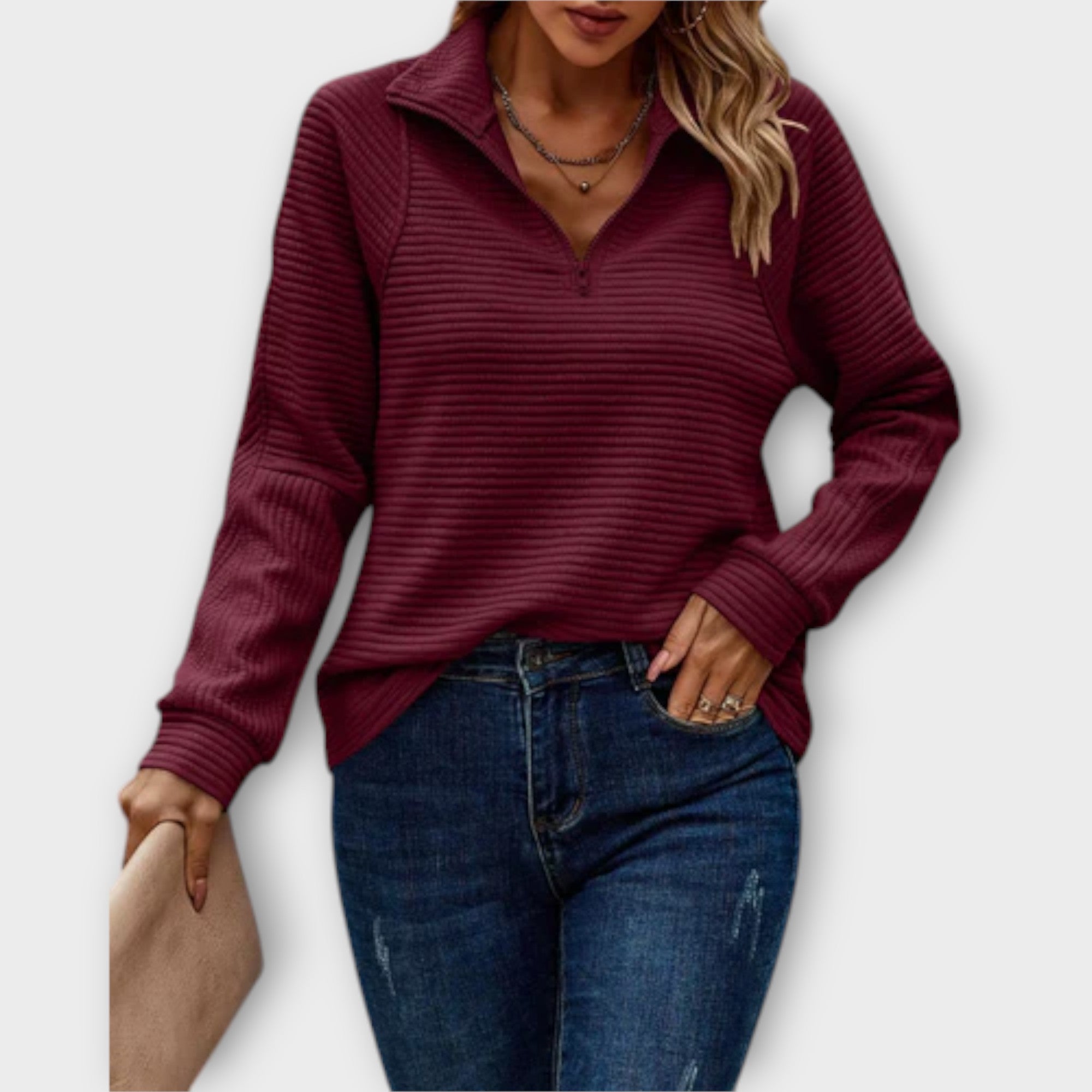 Vilja | Pink Half-Zip Ribbed Jumper