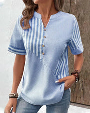 Nneka | Contrast-Stripe Button-Neck Shirt