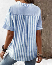 Nneka | Contrast-Stripe Button-Neck Shirt