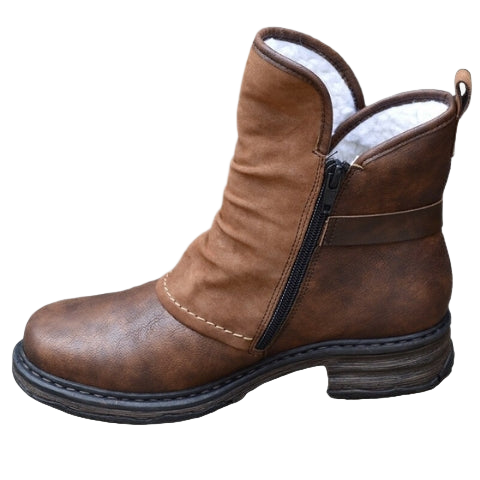 Women's ankle boots with a zipped shaft, a textured lining and a pull tab
