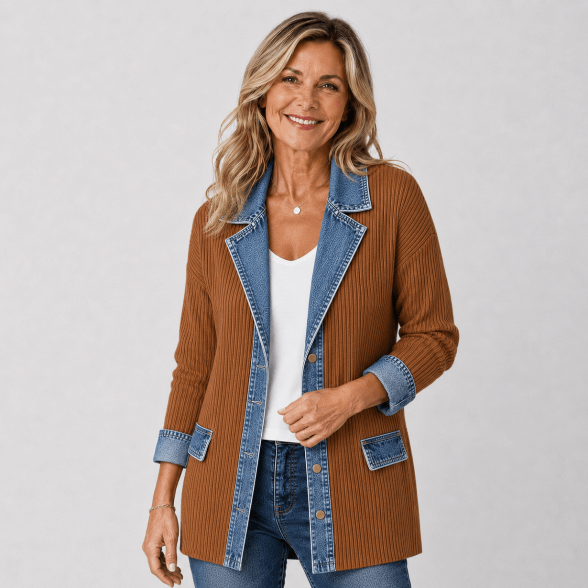 Sherlyn | Denim-Trim Lapel Jacket