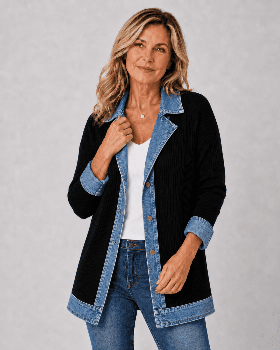 Sherlyn | Denim-Trim Lapel Jacket