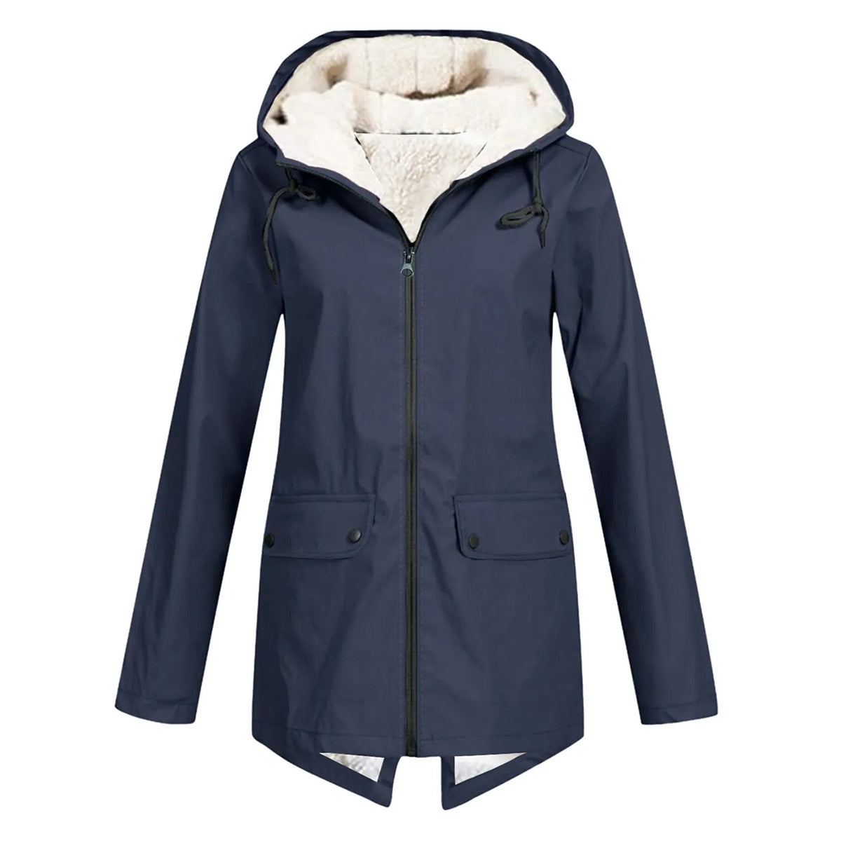 Women's parka with a contrasting lining, a hood and a front zip