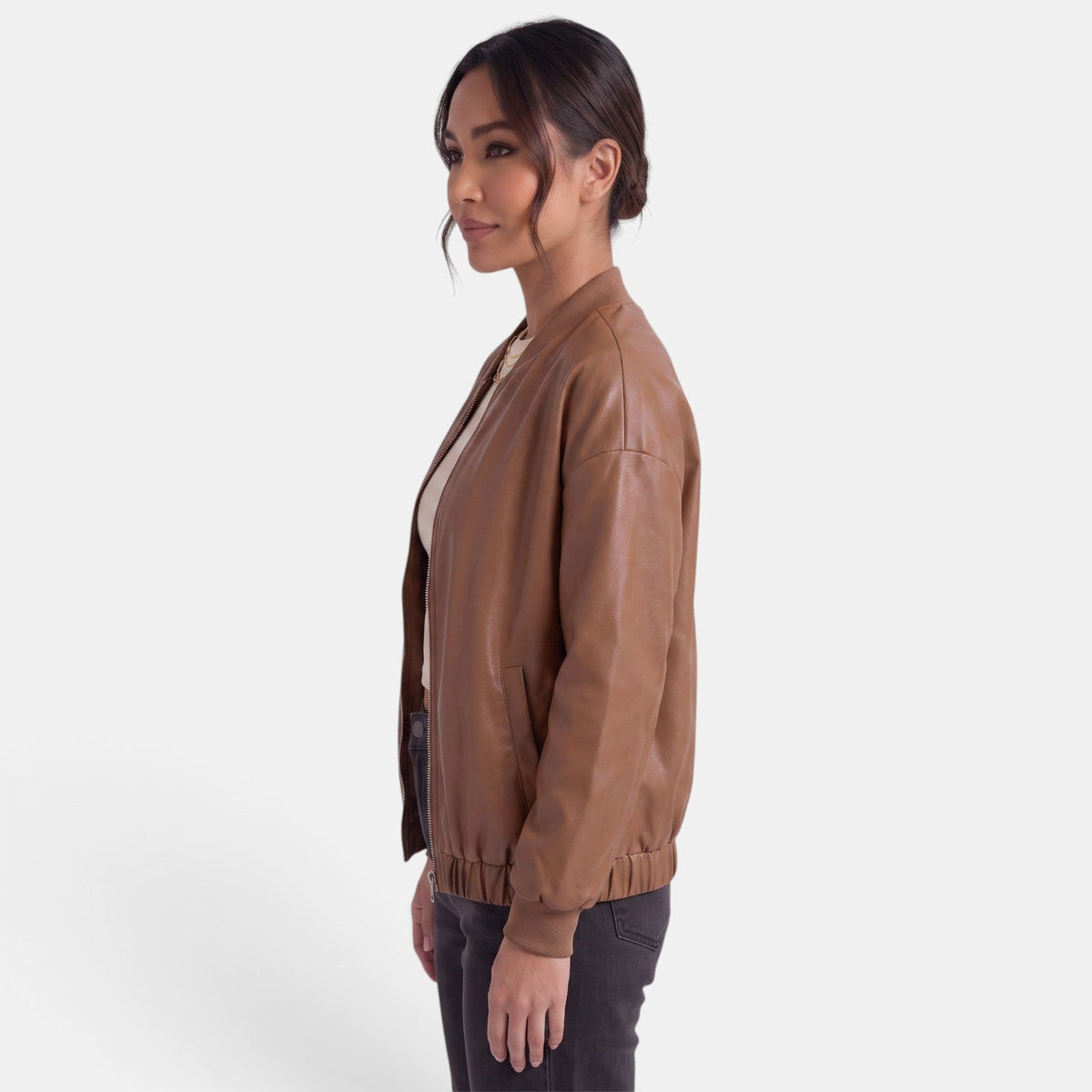 Latrice | Round-Neck Zip Bomber Jacket