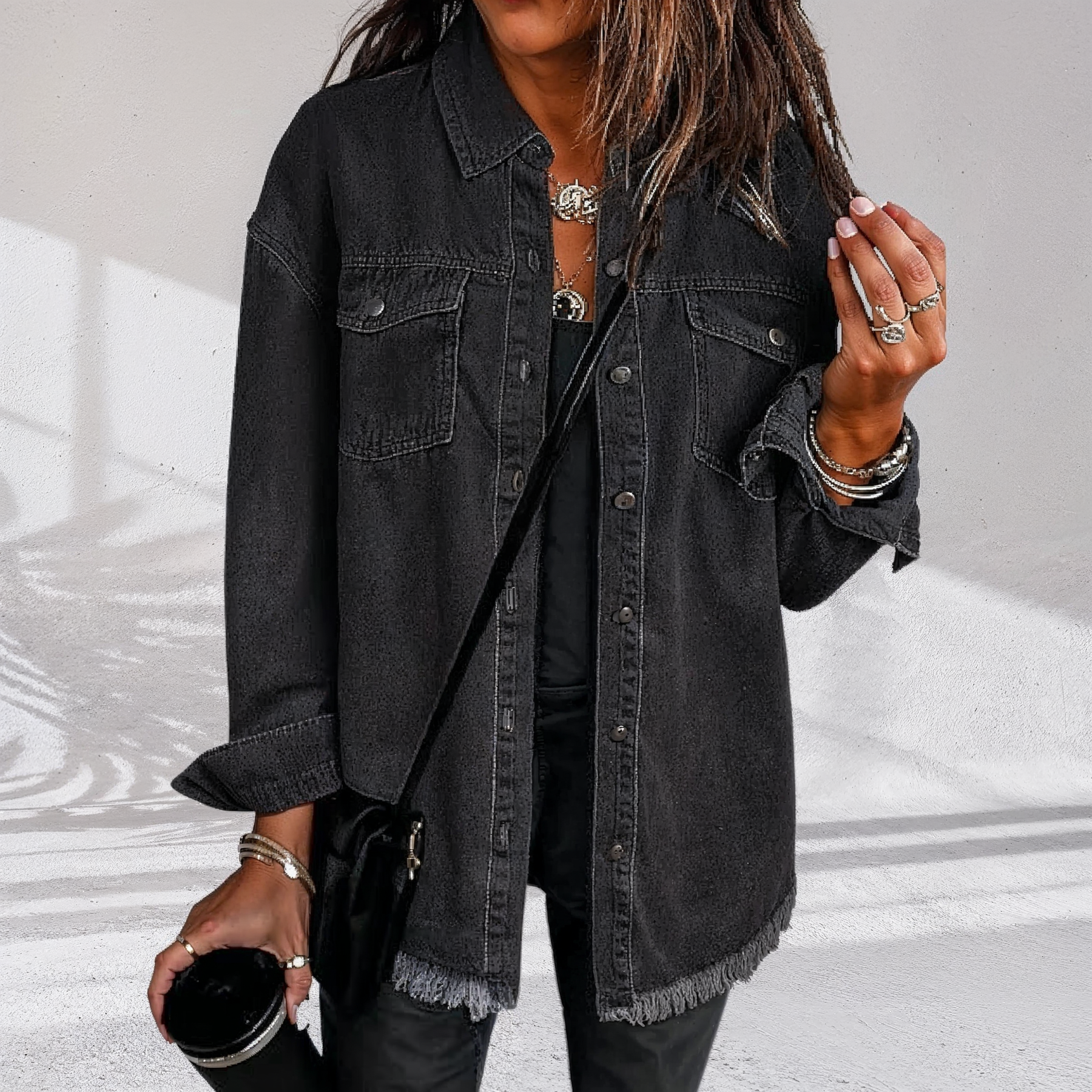 Uxue | Vintage Oversized Denim Jacket in Black