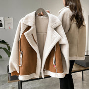 Gwenllian | Short Suede Winter Coat in Beige