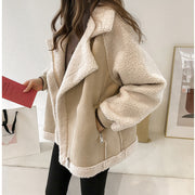Gwenllian | Short Suede Winter Coat in Beige