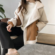 Gwenllian | Short Suede Winter Coat in Beige