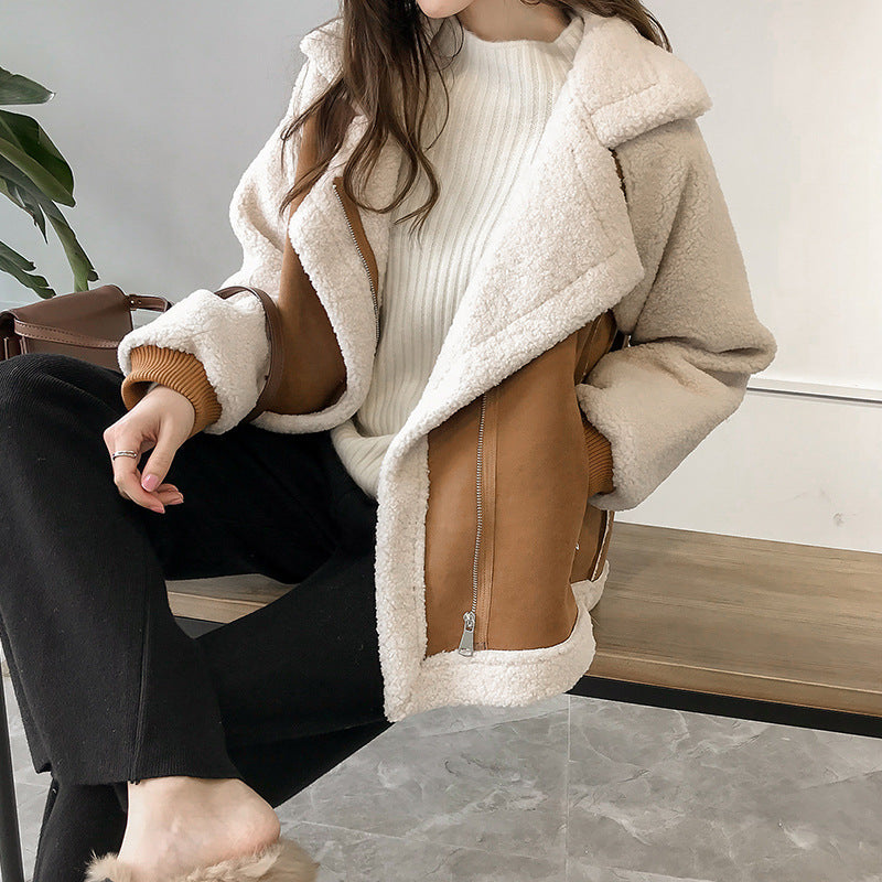 Gwenllian | Short Suede Winter Coat in Beige