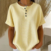 Elwanda | Striped Button-Neck T-Shirt