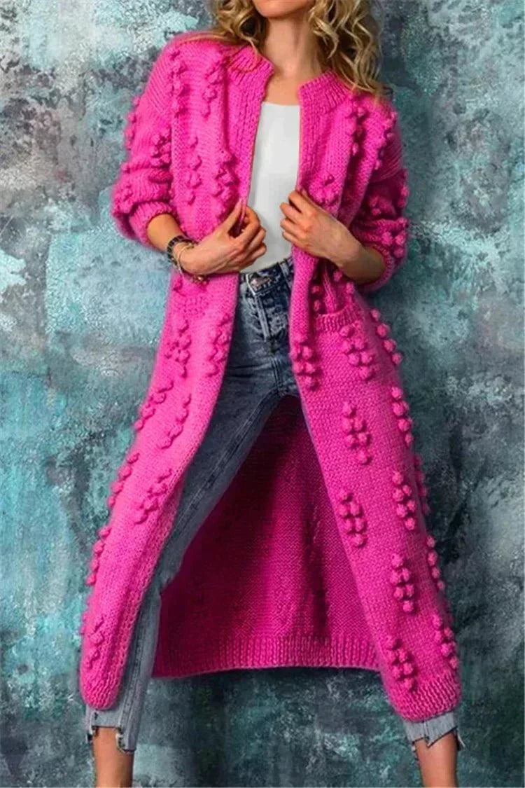 Zada | Textured Open-Front Long Cardigan