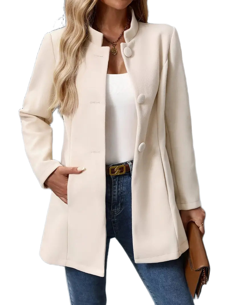 Women's jacket with a stand collar, a button front and patch pockets