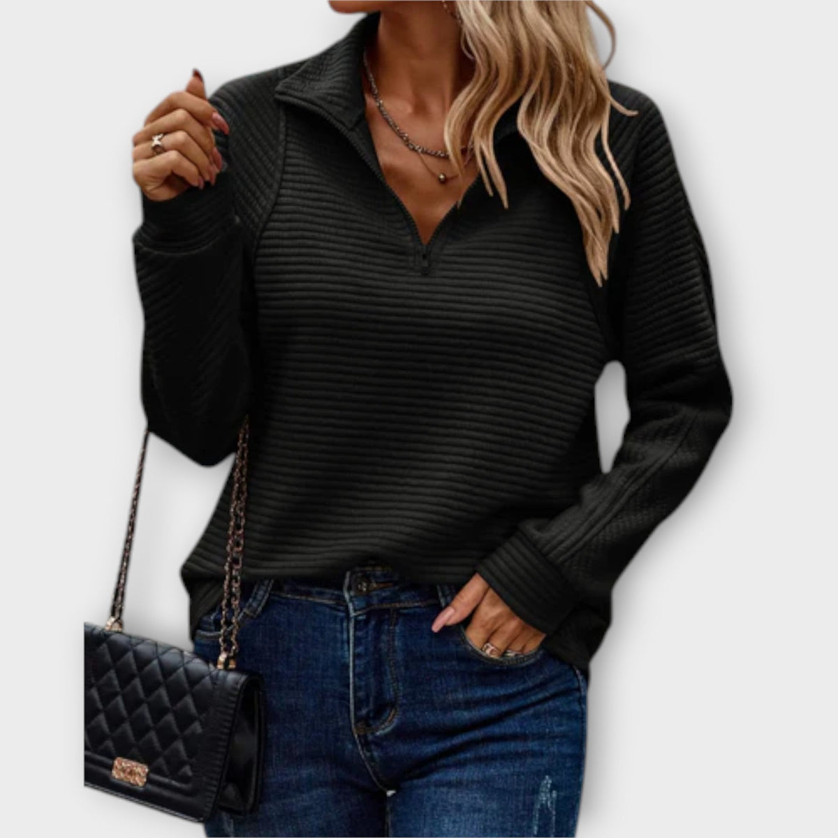 Vilja | Pink Half-Zip Ribbed Jumper