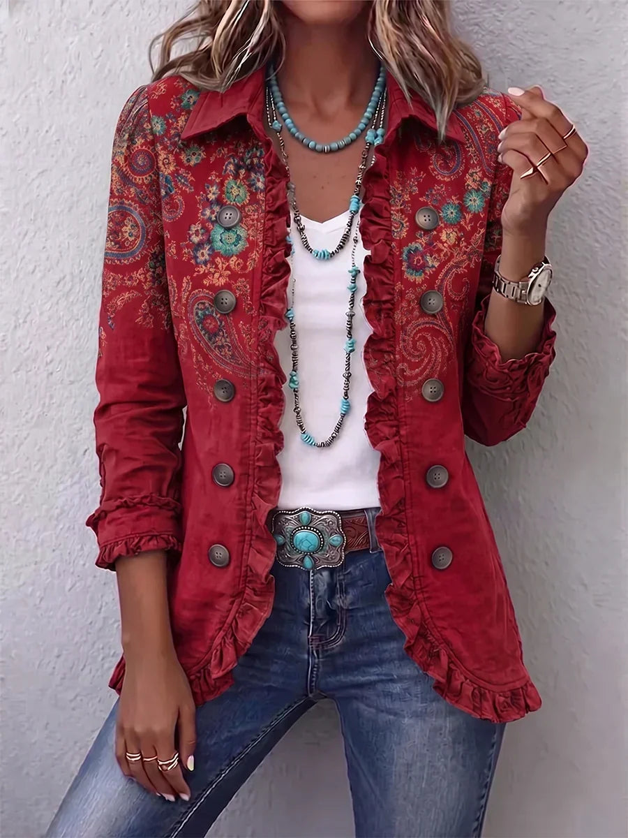 Leni | Bohemian Jacket With Paisley Motif And Ruffles