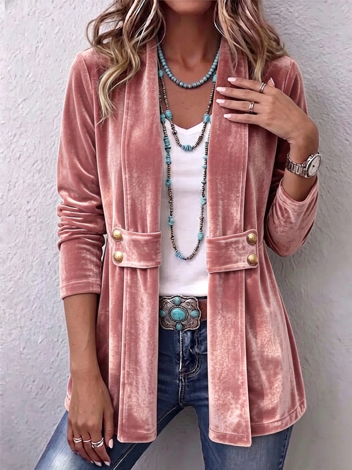 Margarete | Long Vintage Jacket With Lapels & Button Detail
