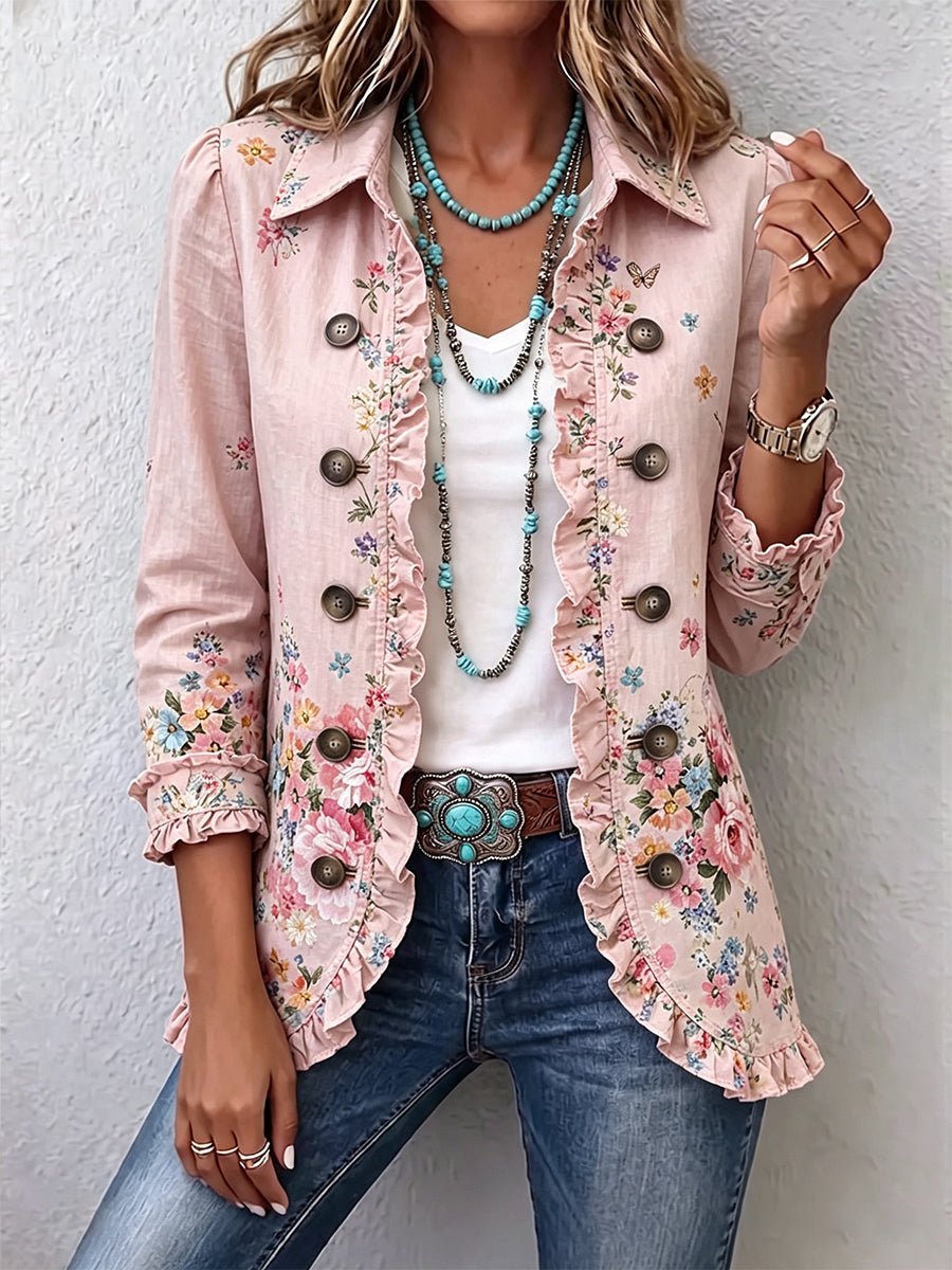 Ida | Floral Crinkle Jacket With Button Front