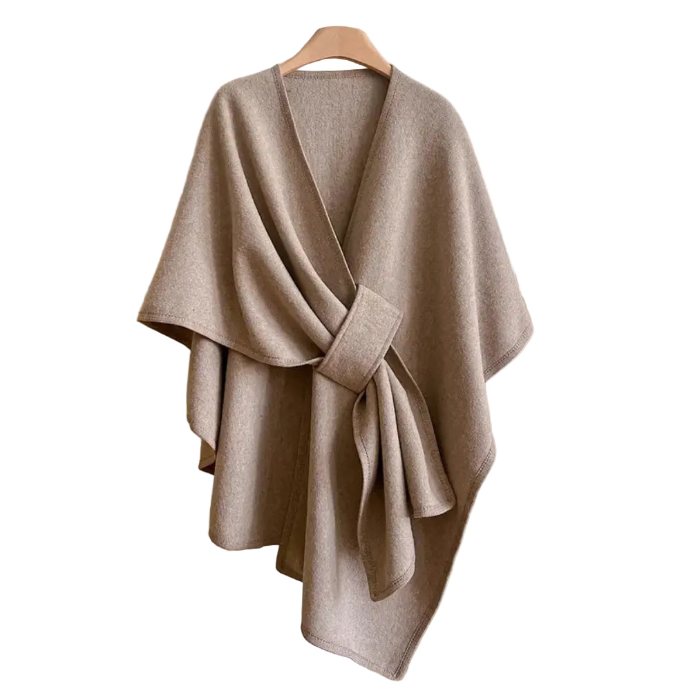Women's cape with an open front, a wrap-style front and wide sleeves