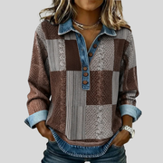 Patchwork Collared Jumper, front view.