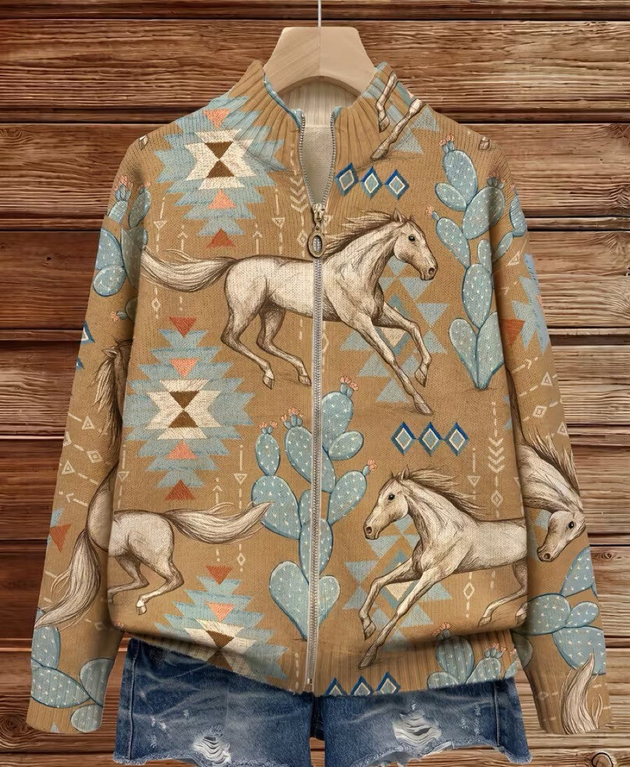 GIOVANNA | HORSE & CACTUS ZIP CARDIGAN