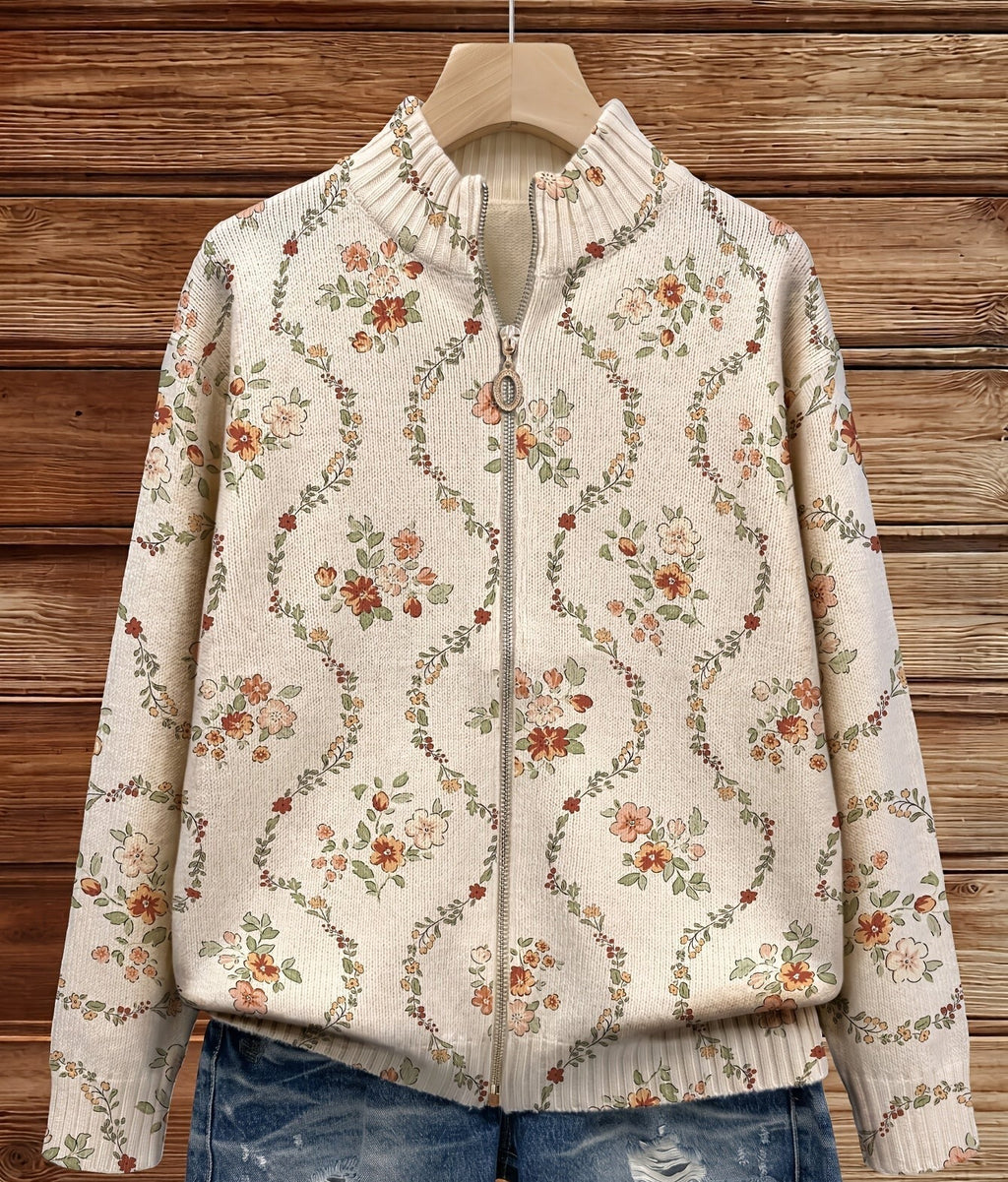 ADRIANA | DELICATE FLORAL ZIP CARDIGAN