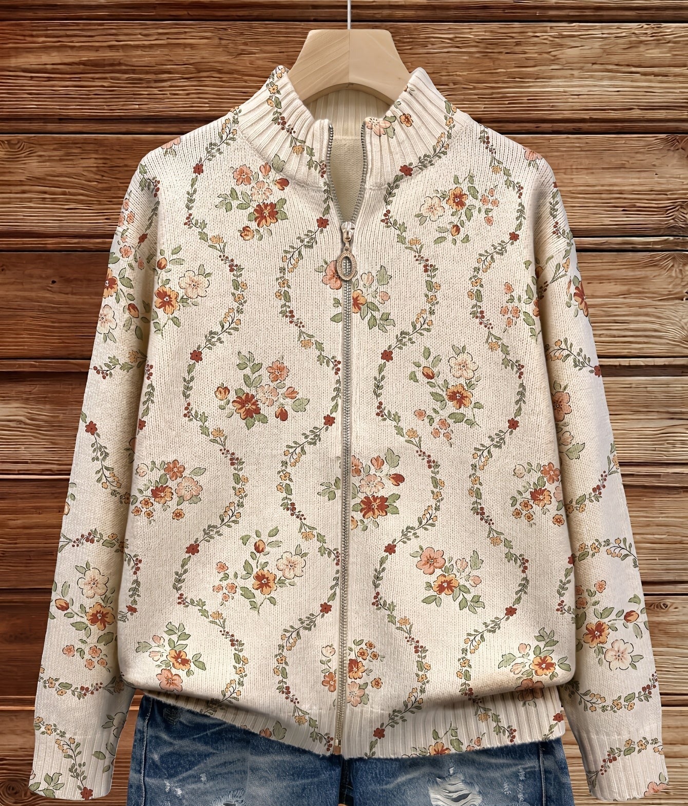 ADRIANA | DELICATE FLORAL ZIP CARDIGAN