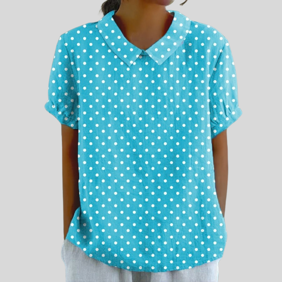 Women's T-shirt with a polka-dot pattern, a V-shaped neckline and short sleeves