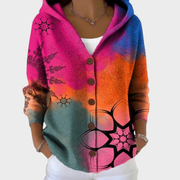 Women's cardigan with a hood, a button front and ribbed cuffs and hem