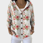 Women's cardigan with a hood, a button front and ribbed cuffs and hem
