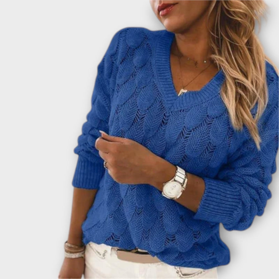 Eloise | Grey Jumper with V-Neck and Openwork Pattern